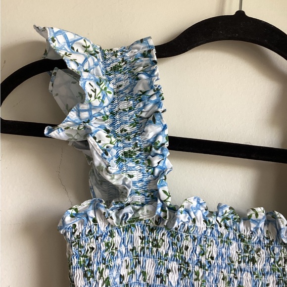 Hill House Home The Ellie Nap Dress Blue Basketweave Vine Size XS - Picture 4 of 14